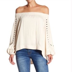 One Teaspoon Sienna Studded Off Shoulder Puff Sleeve Blouse XS